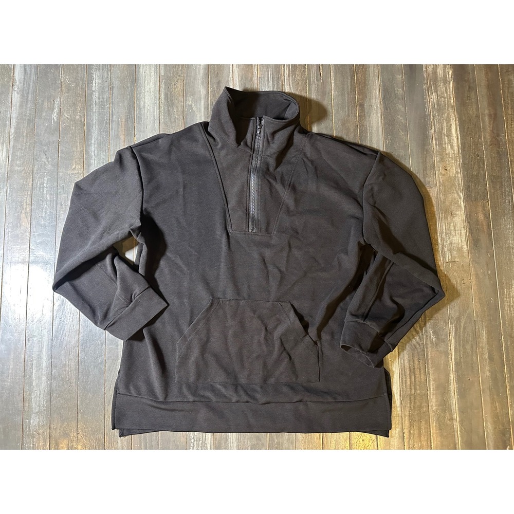 Womens Black Quarter Zip Pullover Sweatshirt Kangaroo‎ Pocket Activewear